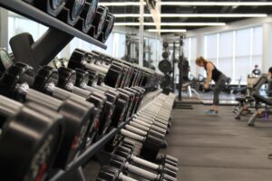 varitey of dumbbells in a gym